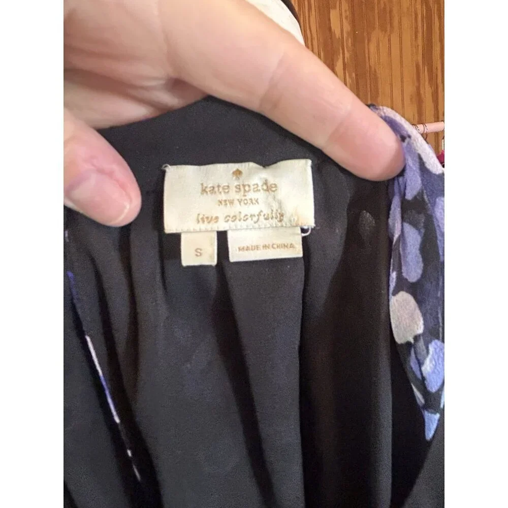 kate Spade New York Hydrangea Silk Chiffon Floral Swing Top S Purple‎ & Black